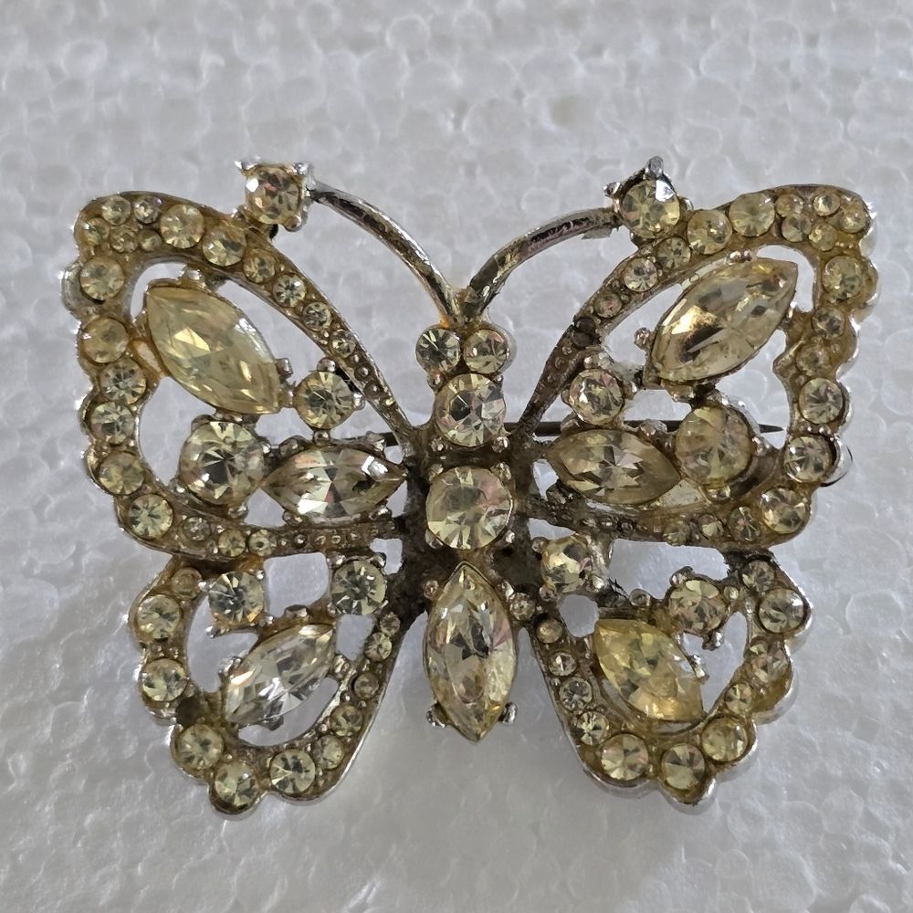 Vintage Rhinestone Silver-tone Butterfly Statement Brooch